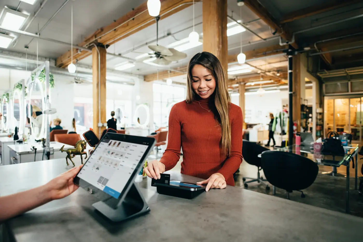 A customer paying with a bank card